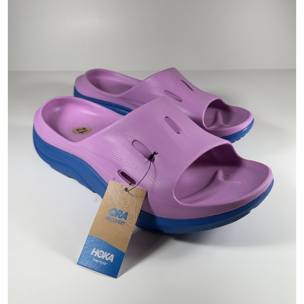 HOKA Ora Recovery Slide 3 Sandals Cyclamen Blue Pink Men's Sz 12 *NEW* 1135061